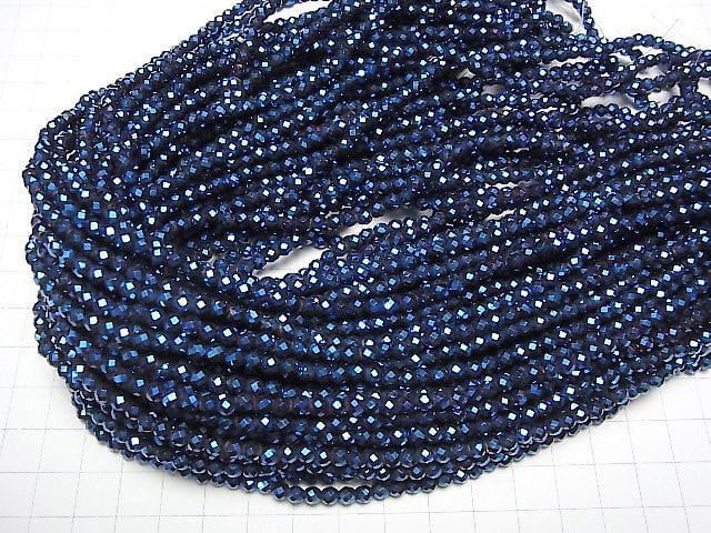 [Video] High Quality! Hematite Faceted Round 4mm Blue Coating 1strand beads (aprx.15inch / 37cm)