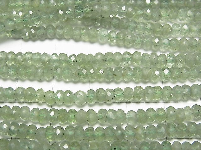 [Video] High Quality! Green Kyanite AA++ Faceted Button Rondelle 4x4x2.5mm 1strand beads (aprx.15inch / 37cm)