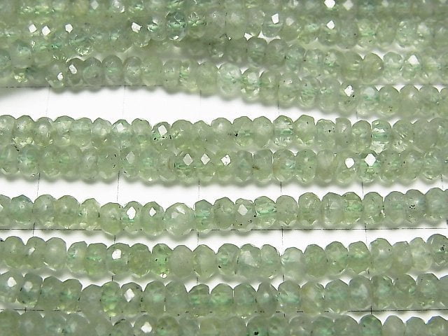 [Video] High Quality! Green Kyanite AA++ Faceted Button Roundel 4x4x2.5mm 1strand beads (aprx.15inch / 37cm)