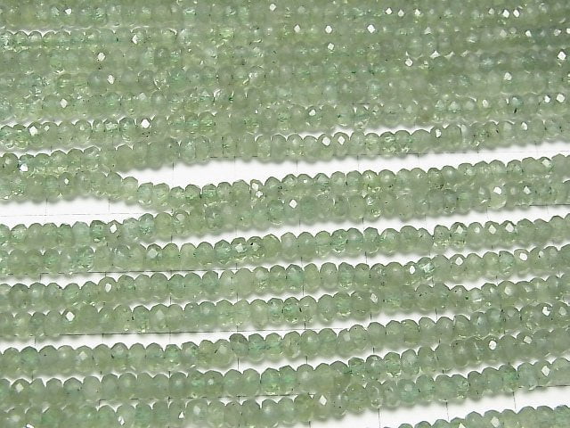 [Video] High Quality! Green Kyanite AA++ Faceted Button Rondelle 4x4x2.5mm 1strand beads (aprx.15inch / 37cm)