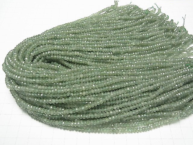 [Video] High Quality! Green Kyanite AA++ Faceted Button Roundel 4x4x2.5mm 1strand beads (aprx.15inch / 37cm)