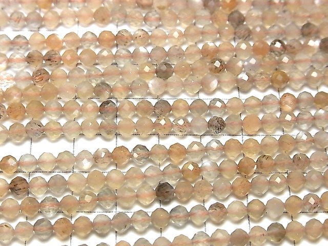 [Video] High Quality! Silver Shine Brown Moonstone AAA Faceted Round 4mm 1strand beads (aprx.15inch / 37cm)