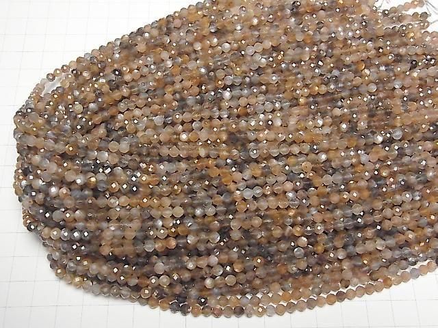 [Video] High Quality! Silver & Golden Sheen Multicolor Moonstone AAA Faceted Round 4mm 1-Strand Beads (approx. 15 inches/38 cm)