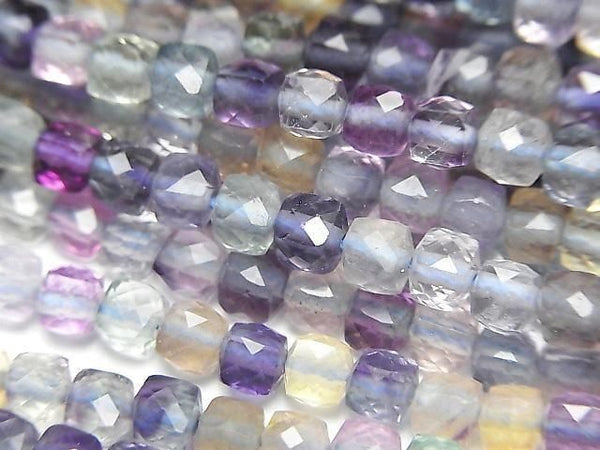 [Video] High Quality! Multicolor Fluorite AA++ Cube Shape 4x4x4mm 1strand beads (approx. 15 inches/37 cm)
