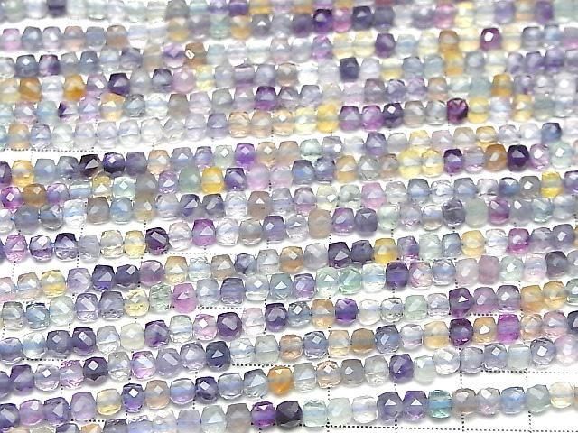 [Video] High Quality! Multicolor Fluorite AA++ Cube Shape 4x4x4mm 1strand beads (approx. 15 inches/37 cm)