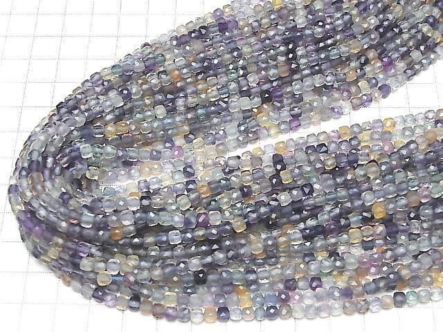 [Video] High Quality! Multicolor Fluorite AA++ Cube Shape 4x4x4mm 1strand beads (approx. 15 inches/37 cm)