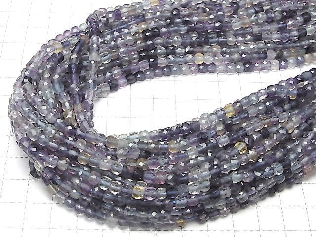 [Video]High Quality! Multicolor Fluorite AA++ Cube Shape 4x4x4mm 1strand beads (aprx.15inch/37cm)