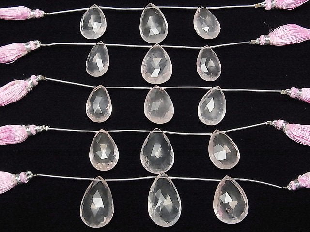 [Video] High Quality Rose Quartz AAA Pear shape Faceted Briolette 1strand (3pcs)