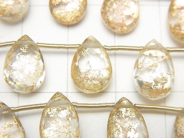 [Video] Triplet Crystal AAA Pear shape Faceted Briolette Gold 1strand beads (aprx.7inch / 18cm)