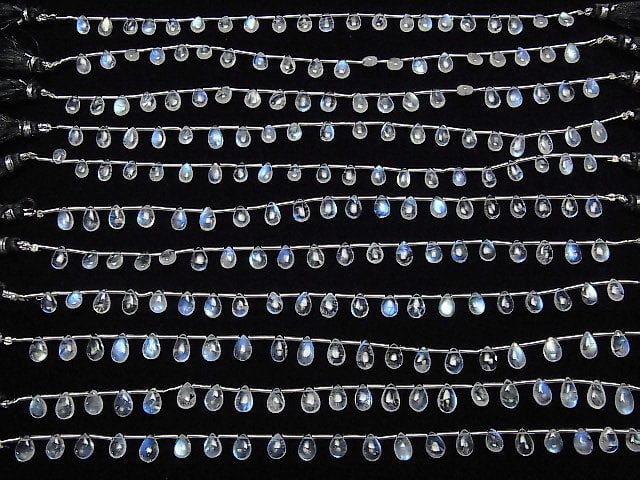 [Video] High Quality Rainbow Moonstone AAA Pear shape (Smooth) half or 1strand beads (aprx.7inch / 17cm)