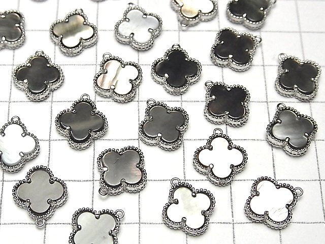 [Video] Black Shell Flower Charm 11x11mm [One Side] Silver925 1pc