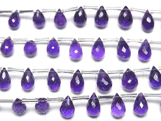 [Video]High Quality Amethyst AAA- Drop Faceted Briolette half or 1strand beads (aprx.6inch/16cm)