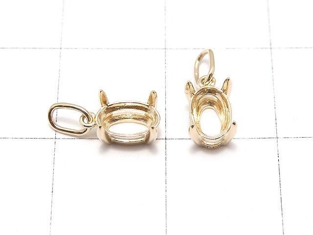 [K10 Yellow Gold] Pendant Frame (Prong Setting) for Oval Faceted 6x4mm Pendants, 1pc [Japan]