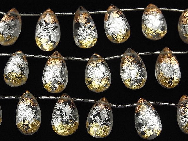 [Video] Doublet Crystal AAA Faceted Pear Shape Bronze & Silver & Gold 1strand beads (aprx.6inch/16cm)