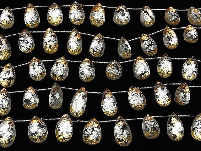 [Video] Doublet Crystal AAA Faceted Pear Shape Bronze & Silver & Gold 1strand beads (aprx.6inch/16cm)