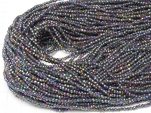 [Video] High Quality! Hematite Faceted Round 2mm Metallic Coating 1strand beads (aprx.15inch / 37cm)