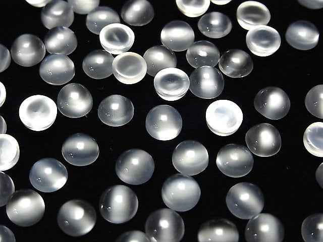 [Video]High Quality White Moonstone AAA Round Cabochon 6x6mm 5pcs