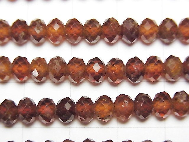 [Video] High Quality! Hessonite Garnet AA++ Faceted Button Roundel 5.5x5.5x4mm 1strand beads (aprx.15inch / 37cm)