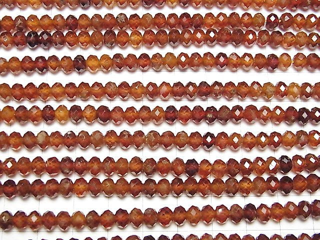 [Video] High Quality! Hessonite Garnet AA++ Faceted Button Roundel 5.5x5.5x4mm 1strand beads (aprx.15inch / 37cm)