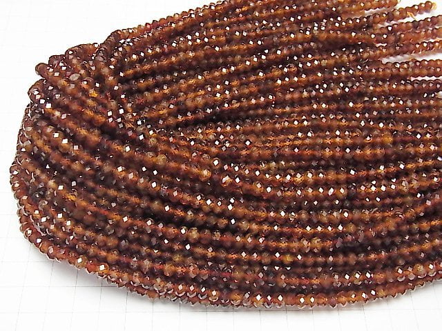 [Video] High Quality! Hessonite Garnet AA++ Faceted Button Roundel 5.5x5.5x4mm 1strand beads (aprx.15inch / 37cm)