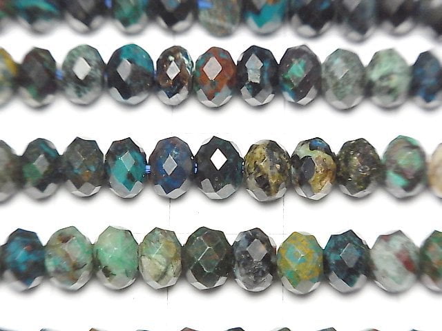 [Video] High Quality! Peru Chrysocolla AA+ Faceted Button Roundel 5.5x5.5x4mm 1strand beads (aprx.15inch / 37cm)