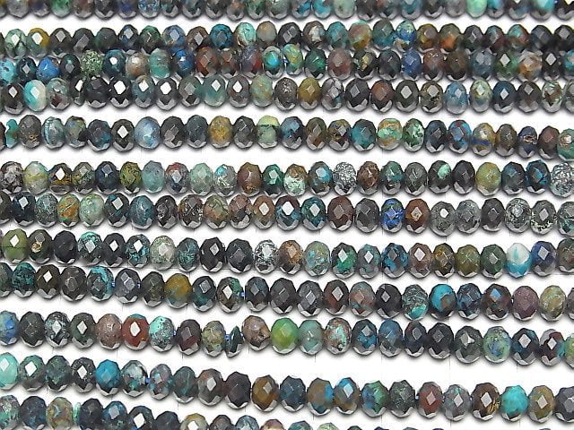 [Video] High Quality! Peru Chrysocolla AA+ Faceted Button Rondelle 5.5x5.5x4mm 1strand beads (aprx.15inch / 37cm)