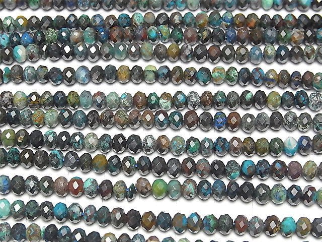 [Video] High Quality! Peru Chrysocolla AA+ Faceted Button Roundel 5.5x5.5x4mm 1strand beads (aprx.15inch / 37cm)