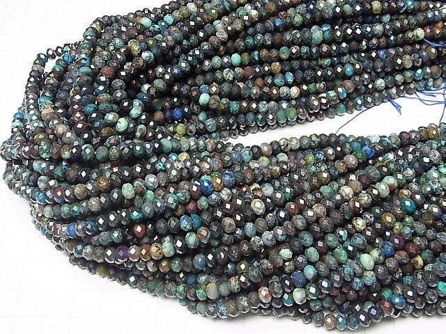 [Video] High Quality! Peru Chrysocolla AA+ Faceted Button Roundel 5.5x5.5x4mm 1strand beads (aprx.15inch / 37cm)