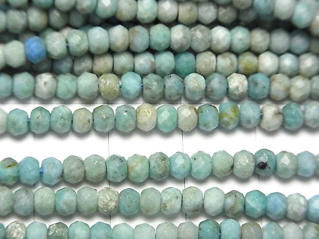 [Video] High Quality! Blue Opal Faceted Button Roundel 3.5x3.5x2.5mm 1strand beads (aprx.15inch / 37cm)