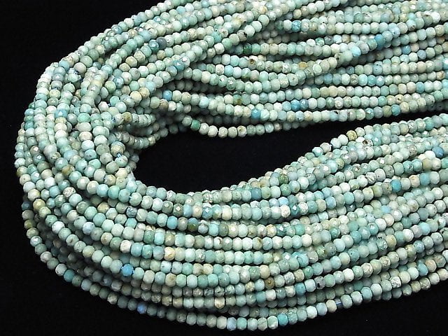 [Video] High Quality! Blue Opal Faceted Button Roundel 3.5x3.5x2.5mm 1strand beads (aprx.15inch / 37cm)