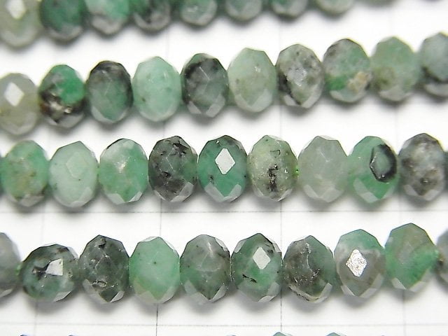 [Video] High Quality! Emerald AA+ Faceted Button Roundel 6x6x4mm half or 1strand beads (aprx.15inch / 37cm)