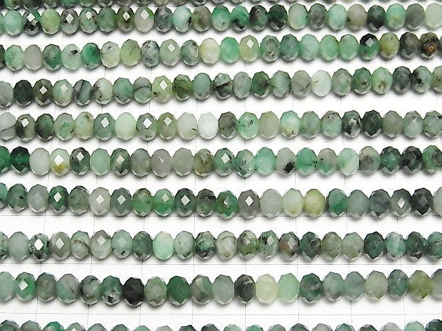 [Video] High Quality! Emerald AA+ Faceted Button Roundel 6x6x4mm half or 1strand beads (aprx.15inch / 37cm)