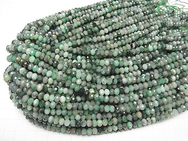 [Video] High Quality! Emerald AA+ Faceted Button Roundel 6x6x4mm half or 1strand beads (aprx.15inch / 37cm)