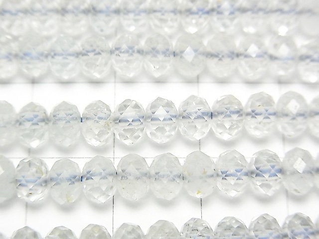 [Video] High Quality! Natural White Topaz AA+ Faceted Button Rondelle 5.5x5.5x3.5mm 1strand beads (aprx.15inch / 37cm)