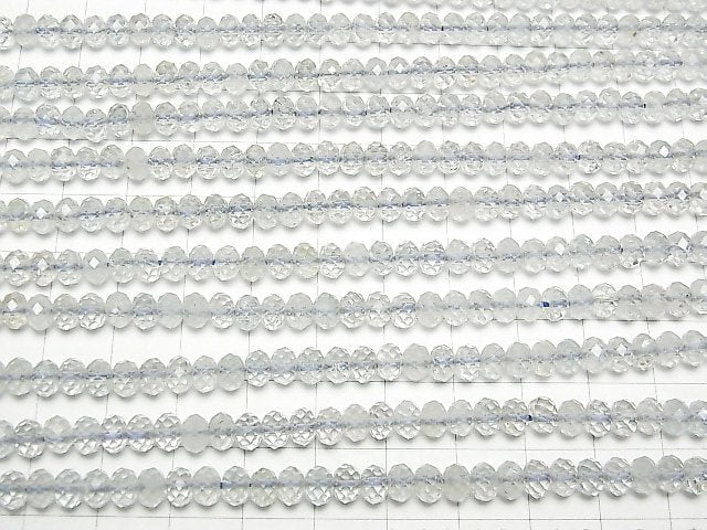 [Video] High Quality! Natural White Topaz AA+ Faceted Button Rondelle 5.5x5.5x3.5mm 1strand beads (aprx.15inch / 37cm)
