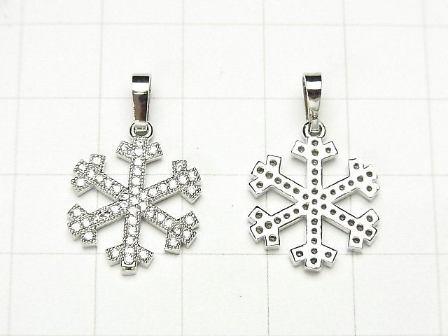 [Video] Metal Parts Snow Crystal Pendant w / CZ 16x15mm Silver Color 1pc