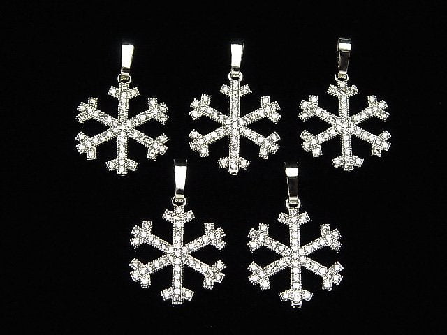 [Video] Metal Parts Snow Crystal Pendant w / CZ 16x15mm Silver Color 1pc