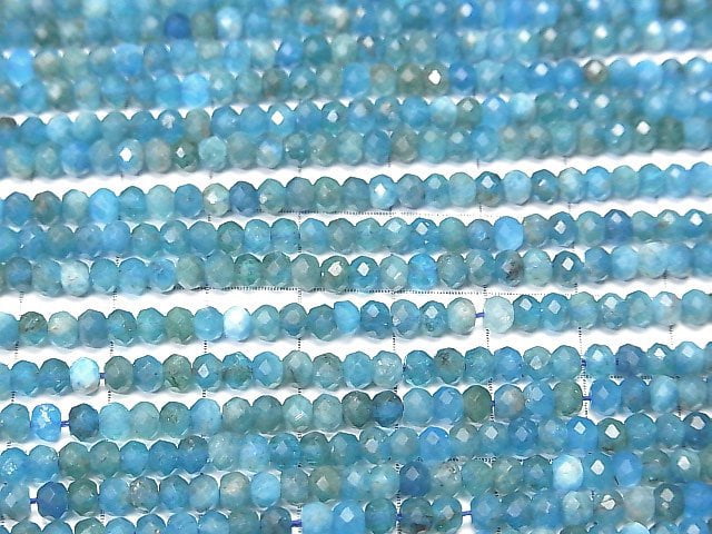 [Video] High Quality! Apatite AA+ Faceted Button Rondelle 4x4x3mm 1strand beads (aprx.15inch / 37cm)