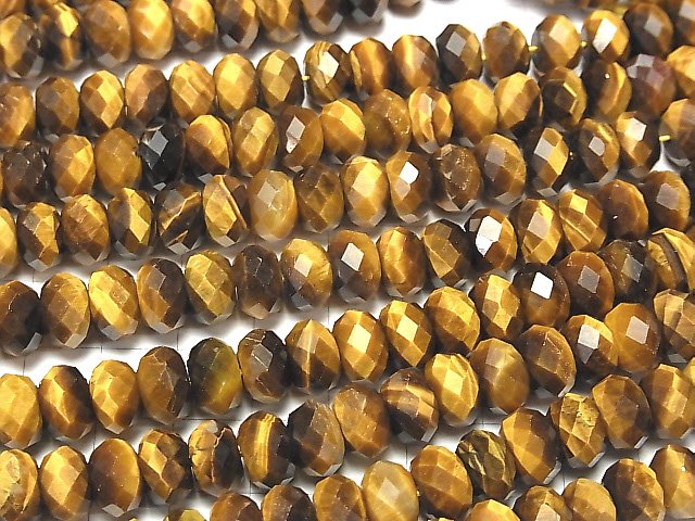 [Video] High Quality! Yellow Tiger's Eye AA++ Faceted Button Roundel 10x10x6mm half or 1strand beads (aprx.15inch / 37cm)