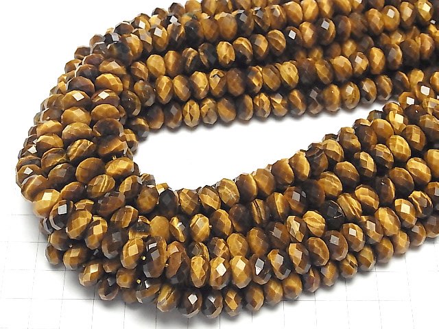 [Video] High Quality! Yellow Tiger's Eye AA++ Faceted Button Roundel 10x10x6mm half or 1strand beads (aprx.15inch / 37cm)