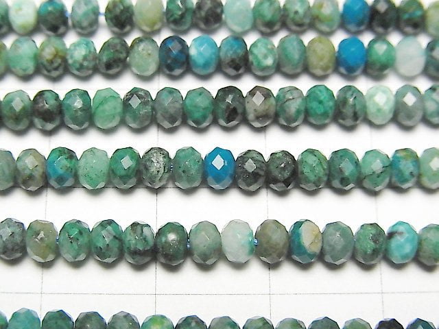 [Video] High Quality! Chrysocolla Inquartz Faceted Button Roundel 4x4x3mm 1strand beads (aprx.15inch / 37cm)