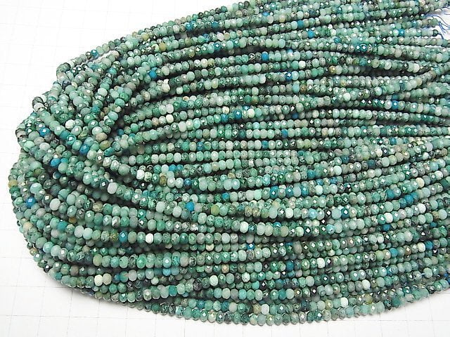 [Video] High Quality! Chrysocolla Inquartz Faceted Button Rondelle 4x4x3mm 1strand beads (aprx.15inch / 37cm)