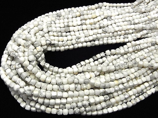 Howlite Magnesite  Cube Shape 4x4x4mm 1strand beads (aprx.15inch/37cm)