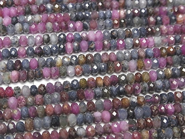 [Video] High Quality! Ruby & Sapphire AA++ Faceted Button Roundel 5x5x3mm half or 1strand beads (aprx.15inch / 37cm)