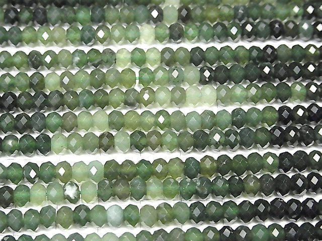 [Video] High Quality! Nephrite Jade AA++ Faceted Button Roundel 6x6x3.5mm 1strand beads (aprx.15inch / 37cm)