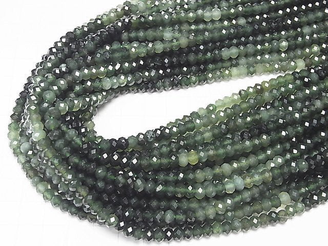 [Video] High Quality! Nephrite Jade AA++ Faceted Button Roundel 6x6x3.5mm 1strand beads (aprx.15inch / 37cm)