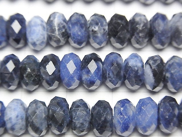 [Video] High Quality! Sodalite AA Faceted Button Roundel 8x8x5mm half or 1strand beads (aprx.15inch / 37cm)