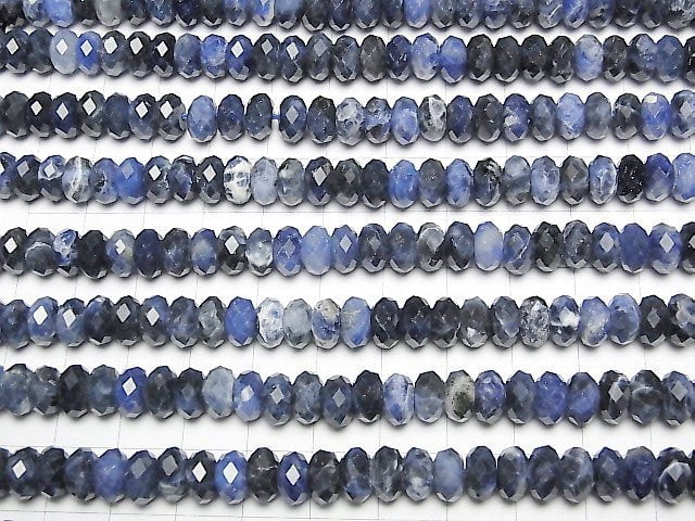 [Video] High Quality! Sodalite AA Faceted Button Rondelle 8x8x5mm half or 1strand beads (aprx.15inch / 37cm)