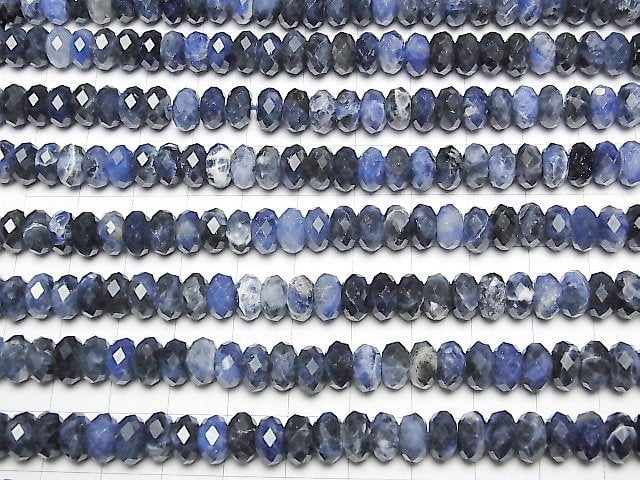 [Video] High Quality! Sodalite AA Faceted Button Roundel 8x8x5mm half or 1strand beads (aprx.15inch / 37cm)