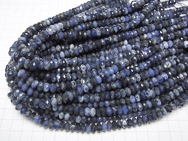 [Video] High Quality! Sodalite AA Faceted Button Roundel 8x8x5mm half or 1strand beads (aprx.15inch / 37cm)